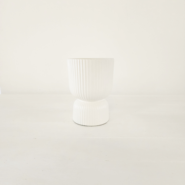 Ribbed Footed Vase - Ivory Antique White